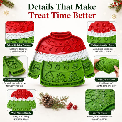 Ortekor Christmas Sweater Wall-Mount Pet Lick Mat for Dogs & Cats - Slow Feeding & Nail Trimming Distraction for Holiday Treat Time