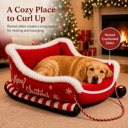 Ortekor Christmas Sleigh Dog Bed for Holiday Living Rooms – Cozy Pet Rest & Festive Décor