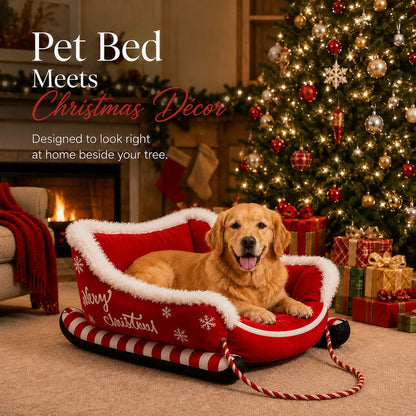 Ortekor Christmas Sleigh Dog Bed for Holiday Living Rooms – Cozy Pet Rest & Festive Décor