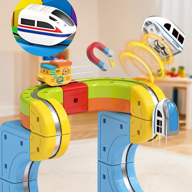 Magnetic Race Track Building Set with Gravity-Defying Train – STEM Learning Toy for Creative Play, 3D Construction Blocks, Educational