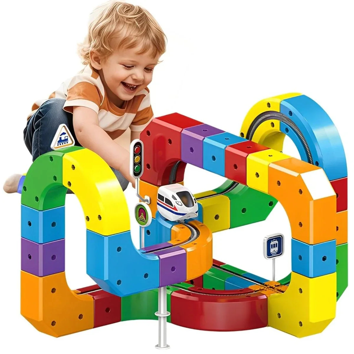 Magnetic Race Track Building Set with Gravity-Defying Train – STEM Learning Toy for Creative Play, 3D Construction Blocks, Educational