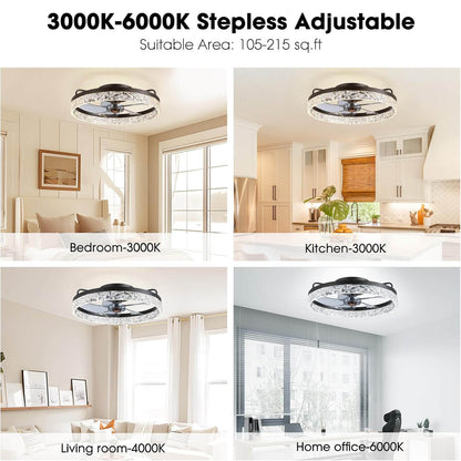 Flush Mount Ceiling Fan with Light and Remote 20 Inch Low Profile LED Fan Light Dimmable 3 Color Temps 6 Speed Reversible Blades for