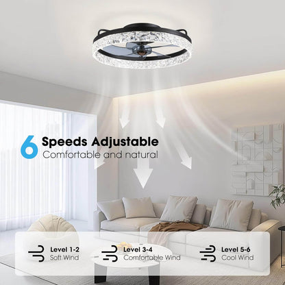 Low-Profile Flush Mount Ceiling Fan with Dimmable LED Light & Remote 20 Inch for Bedroom Living Room Kitchen Dining Reversible Blades 6 Spee