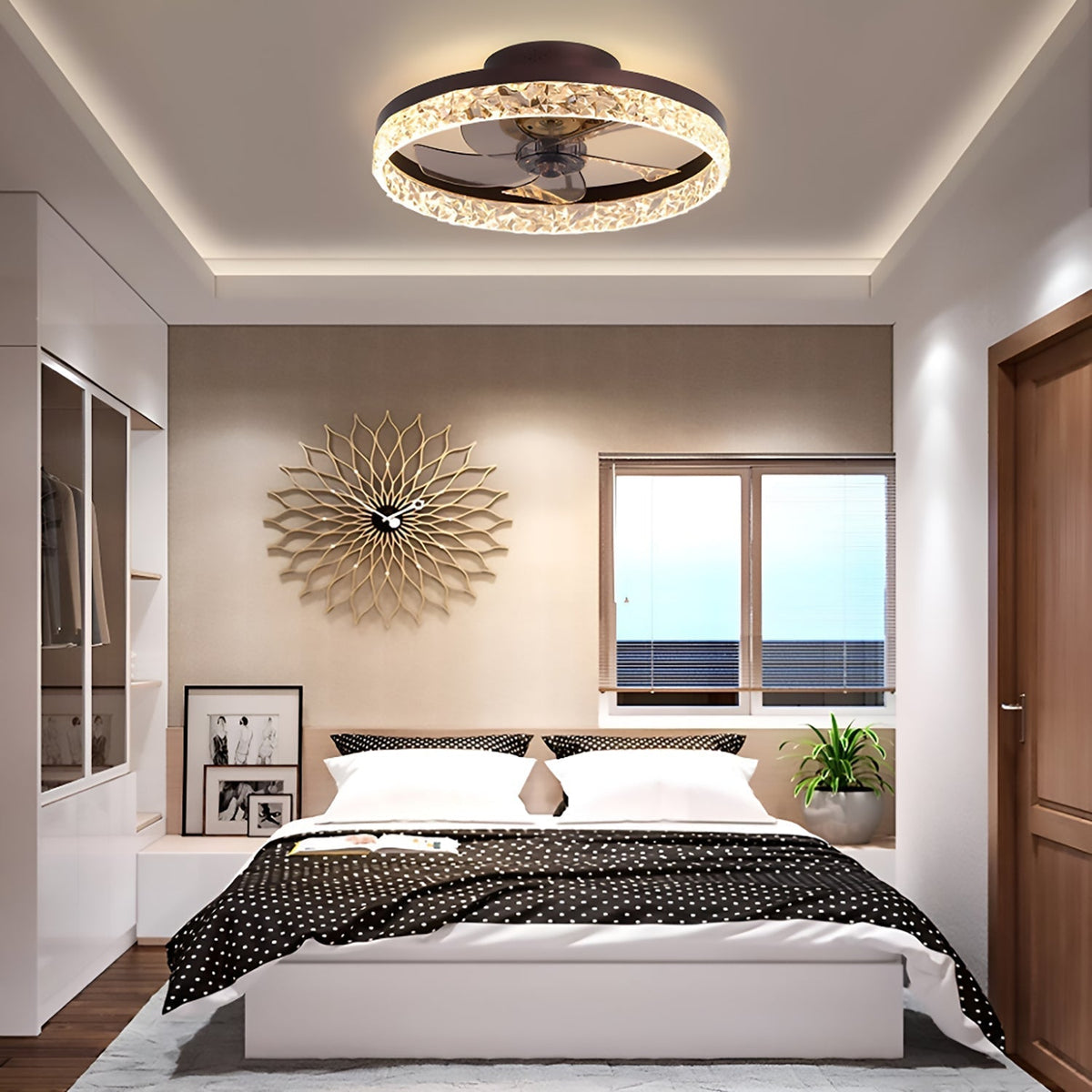 Low-Profile Flush Mount Ceiling Fan with Dimmable LED Light & Remote 20 Inch for Bedroom Living Room Kitchen Dining Reversible Blades 6 Spee