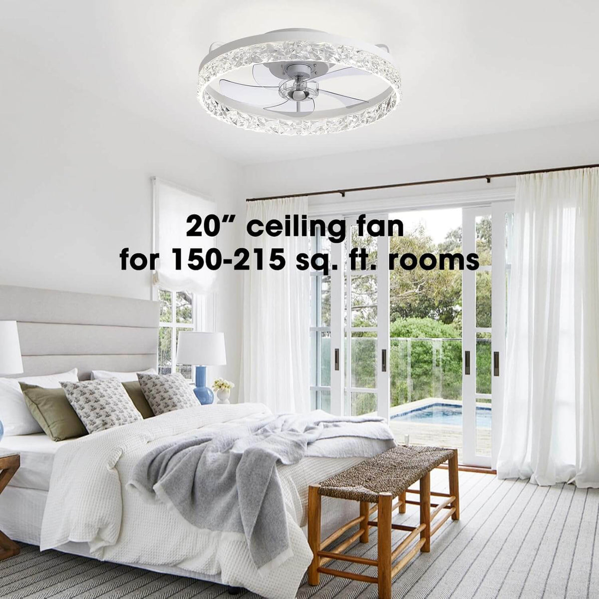 Flush Mount Ceiling Fan with Light and Remote 20 Inch Low Profile LED Fan Light Dimmable 3 Color Temps 6 Speed Reversible Blades for