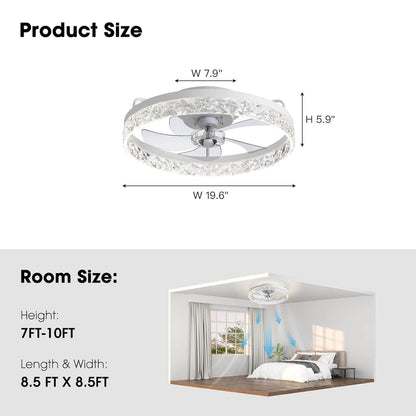 Flush Mount Ceiling Fan with Light and Remote 20 Inch Low Profile LED Fan Light Dimmable 3 Color Temps 6 Speed Reversible Blades for