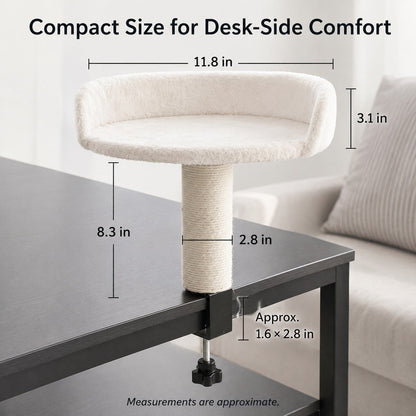 Ortekor Clamp-On Cat Perch for Home Office Desks - Space-Saving Cat Bed with Sisal Scratching Post