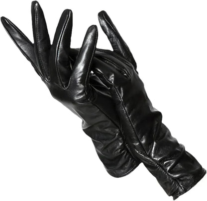 Women's Genuine Leather Gloves with Wool Lining – Cold-Weather Hand Protection for Winter – Touchscreen Compatible Sheepskin Driving Gloves