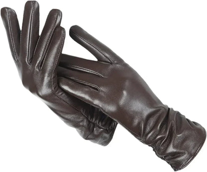 Women's Genuine Leather Gloves with Wool Lining – Cold-Weather Hand Protection for Winter – Touchscreen Compatible Sheepskin Driving Gloves