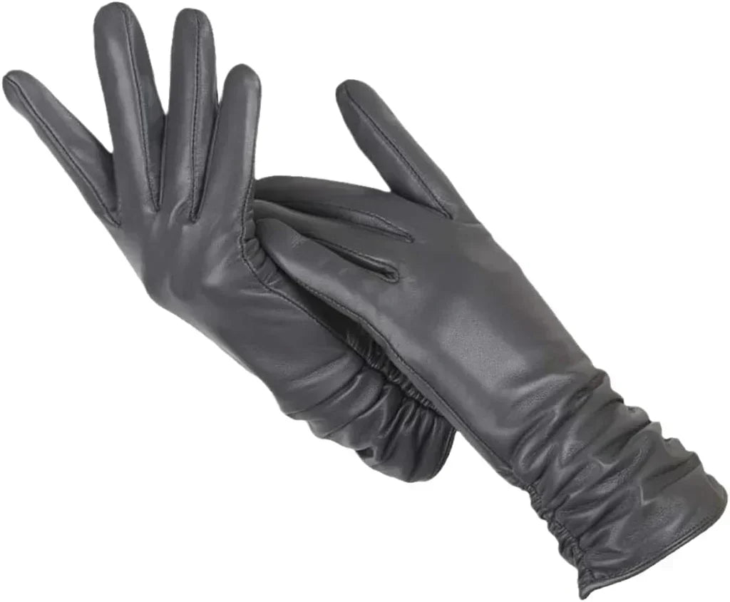 Women's Genuine Leather Gloves with Wool Lining – Cold-Weather Hand Protection for Winter – Touchscreen Compatible Sheepskin Driving Gloves