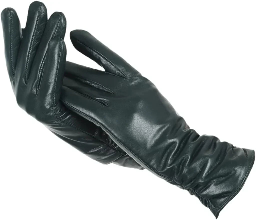 Women's Genuine Leather Gloves with Wool Lining – Cold-Weather Hand Protection for Winter – Touchscreen Compatible Sheepskin Driving Gloves