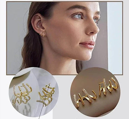 Multi-Hoop Ear Crawler Studs with Cubic Zirconia – Four-Band Layered Earrings for Women – Elegant Stacked Hoop Look Without Extra Piercings