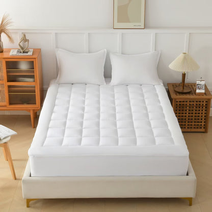Memory Foam Mattress Pad with Temperature-Regulating Gel Layer for Back Support & Cool Sleep