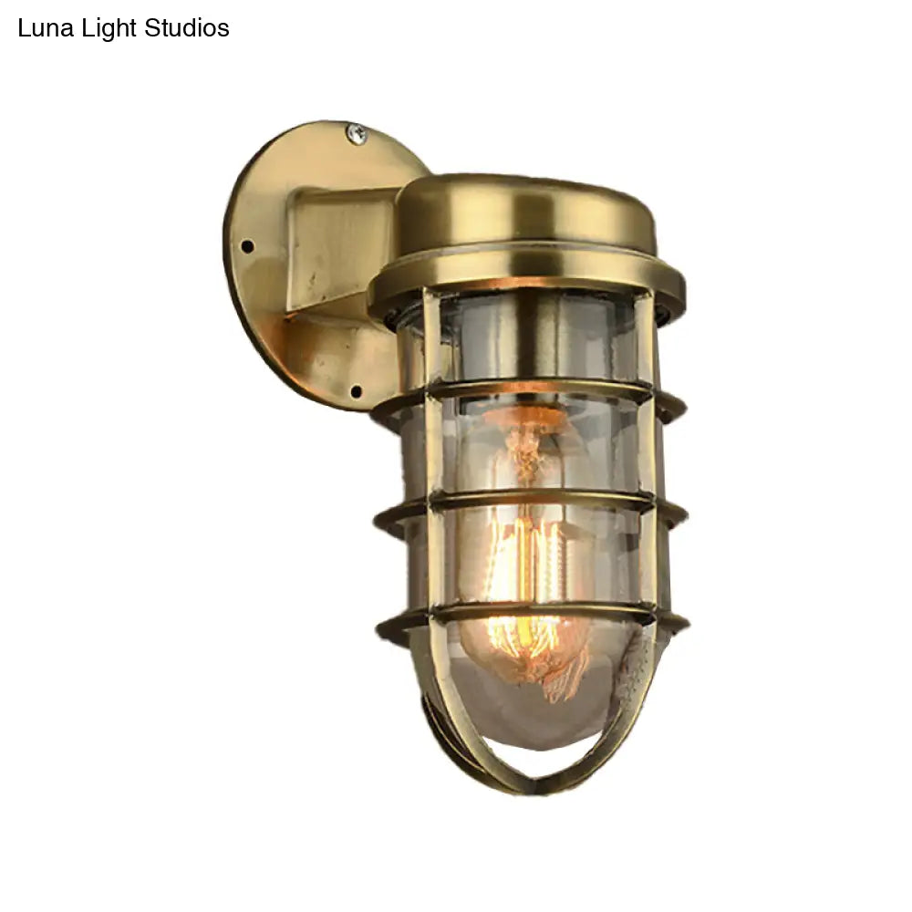 Metal Cage Wall Sconce with Glass Shade – Industrial Hardwired Light for Hallway, Bedroom, Dining Room – 4" Wide 1-Light Fixture