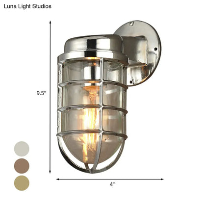 Metal Cage Wall Sconce with Glass Shade – Industrial Hardwired Light for Hallway, Bedroom, Dining Room – 4" Wide 1-Light Fixture
