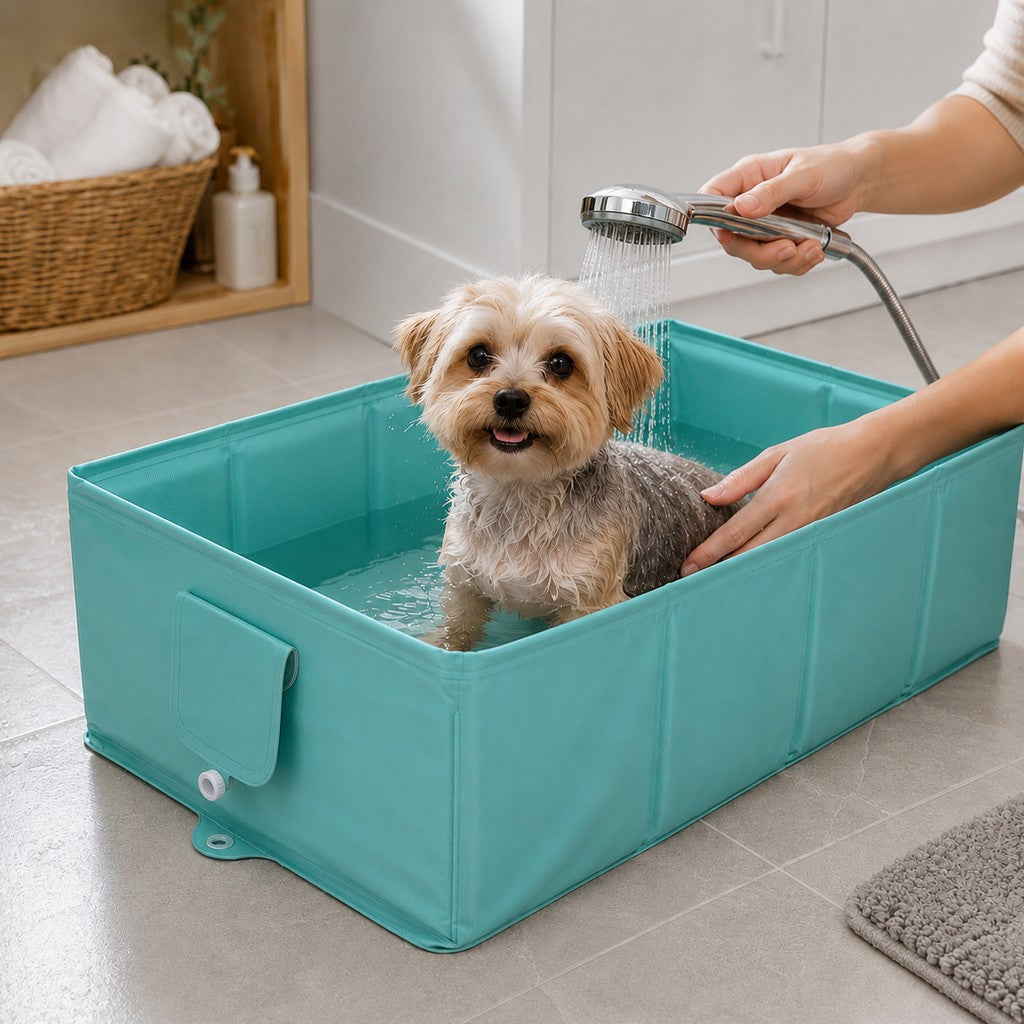 Ortekor Collapsible Pet Bathtub with Drain Plug for Cats & Small Dogs - Easy At-Home Baths, Folds Flat for Storage