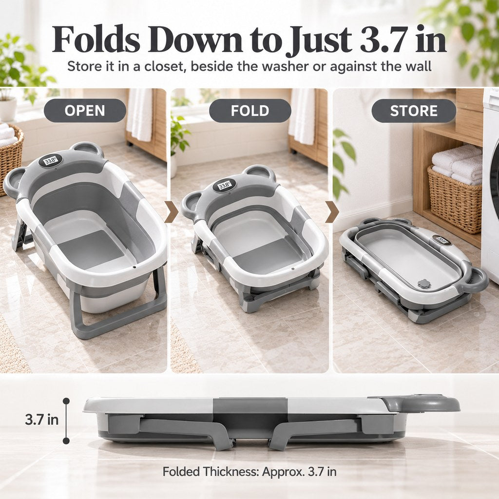 Ortekor Collapsible Pet Bathtub with Digital Thermometer - Space-Saving Dog & Cat Bath Tub for Easy At-Home Grooming