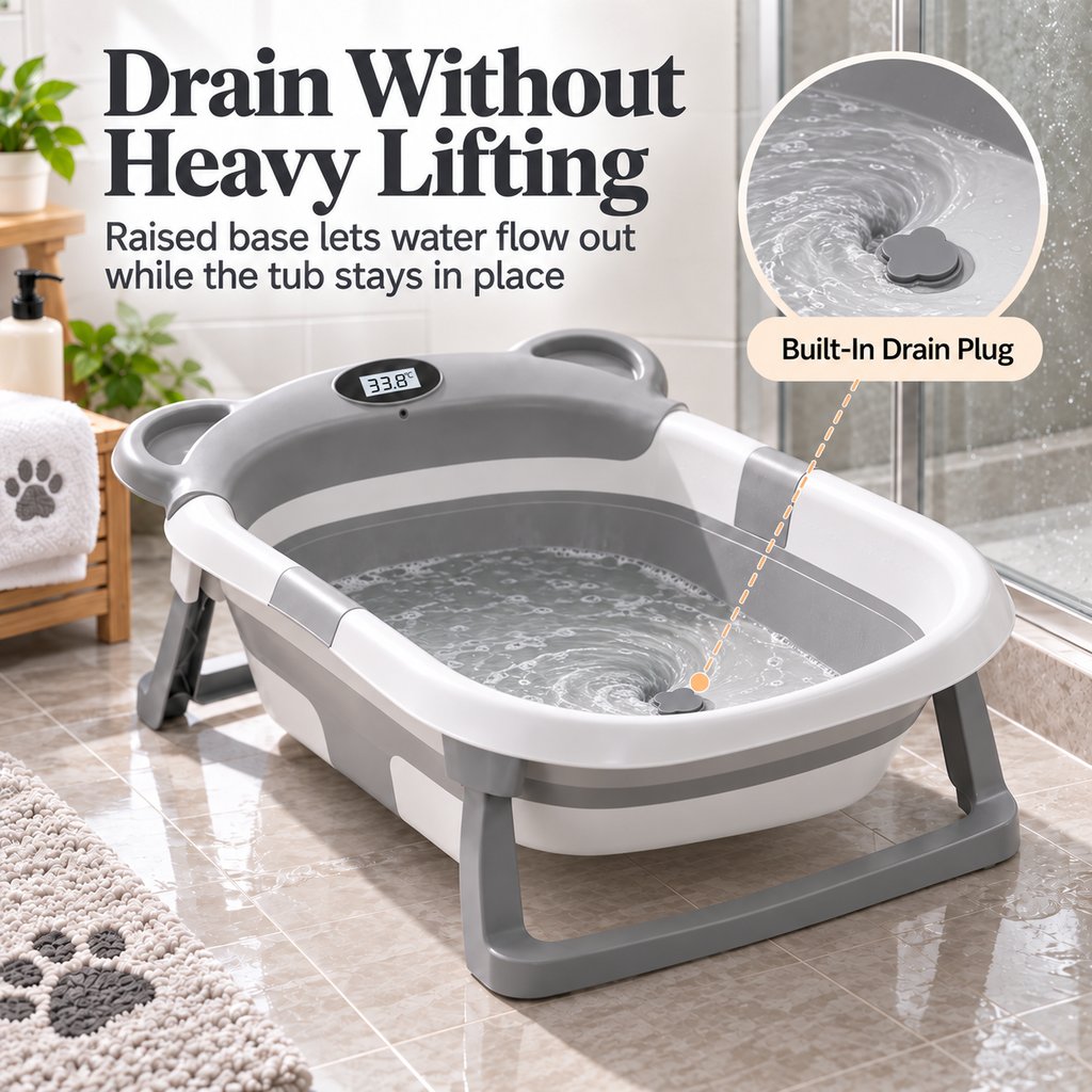 Ortekor Collapsible Pet Bathtub with Digital Thermometer - Space-Saving Dog & Cat Bath Tub for Easy At-Home Grooming