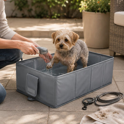 Ortekor Collapsible Pet Bathtub with Drain Plug for Cats & Small Dogs - Easy At-Home Baths, Folds Flat for Storage