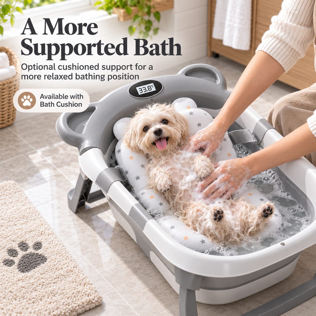 Ortekor Collapsible Pet Bathtub with Digital Thermometer - Space-Saving Dog & Cat Bath Tub for Easy At-Home Grooming