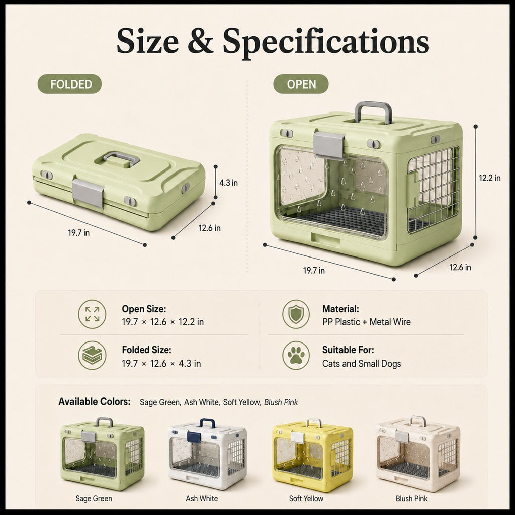 Ortekor Collapsible Pet Travel Carrier for Vet Visits & Road Trips - Fold-Flat Hard Crate That Saves Space