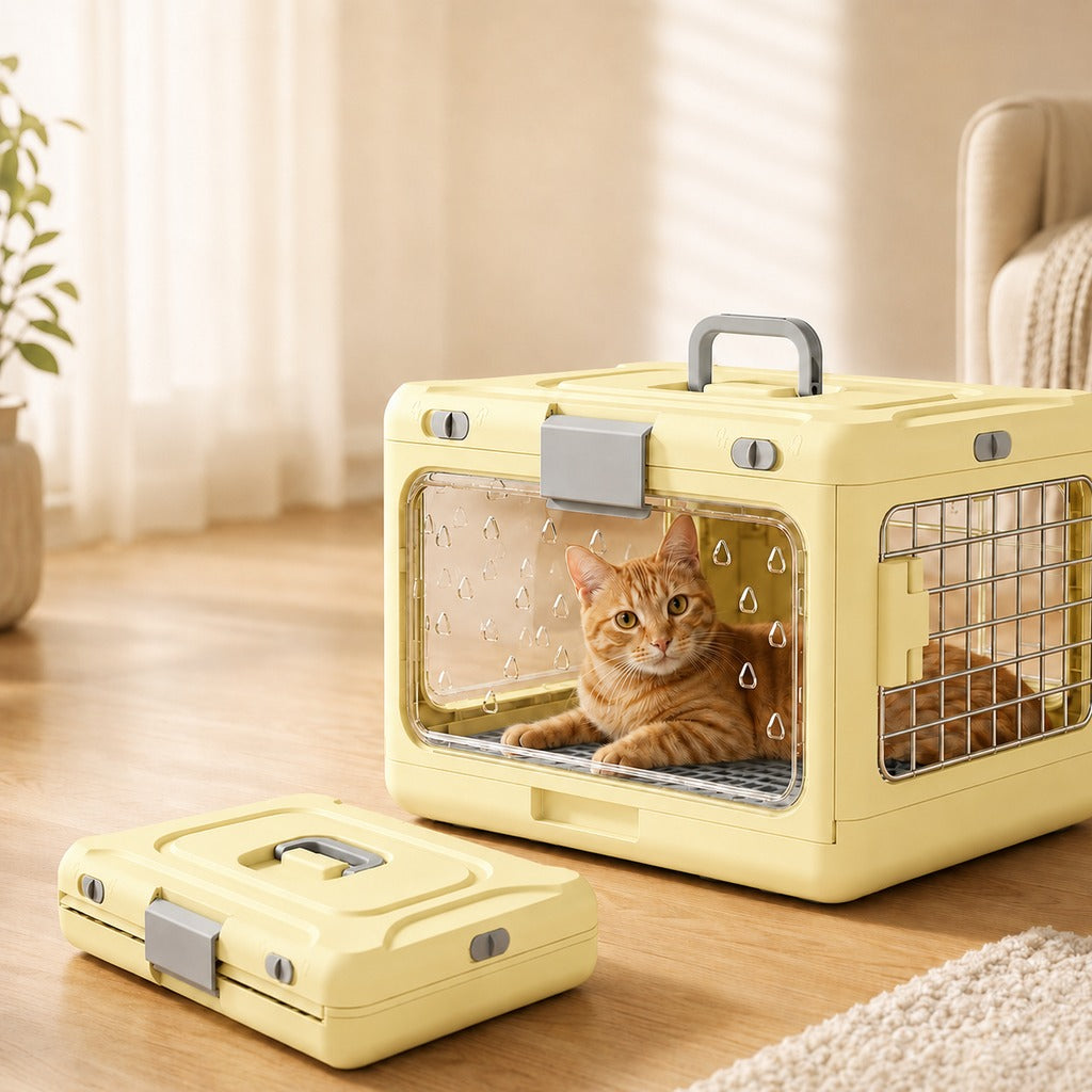 Ortekor Collapsible Pet Travel Carrier for Vet Visits & Road Trips - Fold-Flat Hard Crate That Saves Space