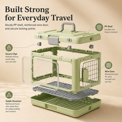 Ortekor Collapsible Pet Travel Carrier for Vet Visits & Road Trips - Fold-Flat Hard Crate That Saves Space