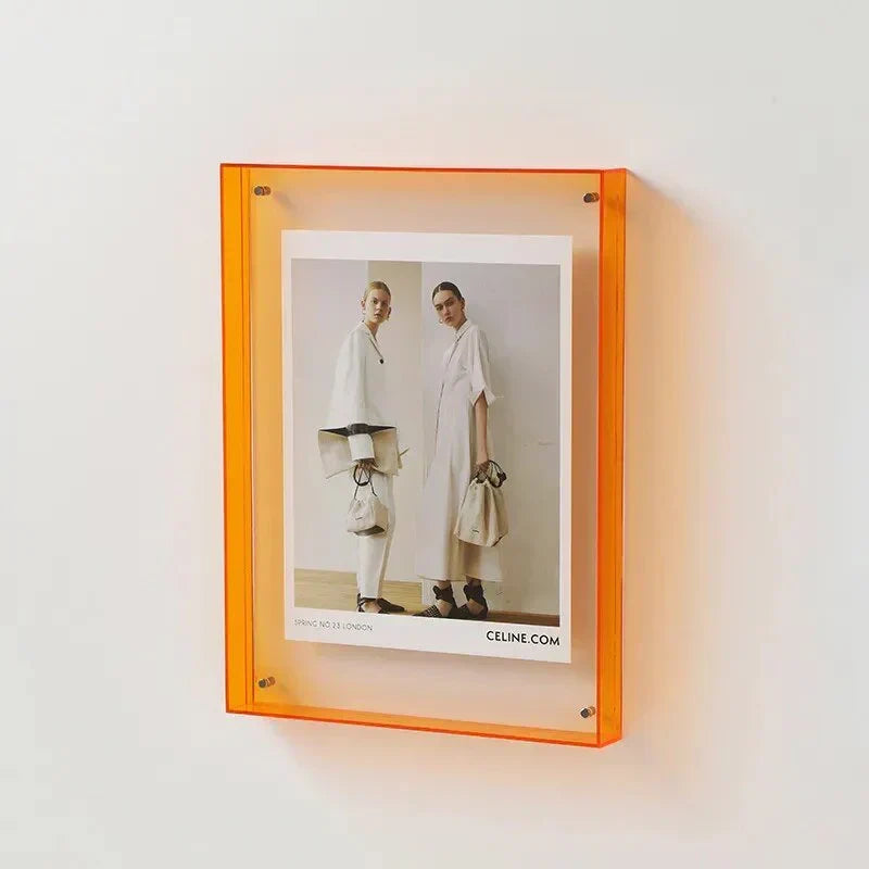 Clear Orange Acrylic Picture Frame 10×8 Inch Wall Mount Tabletop Display Stand for Photos Prints Art Modern Home Decor Living Room Office Be