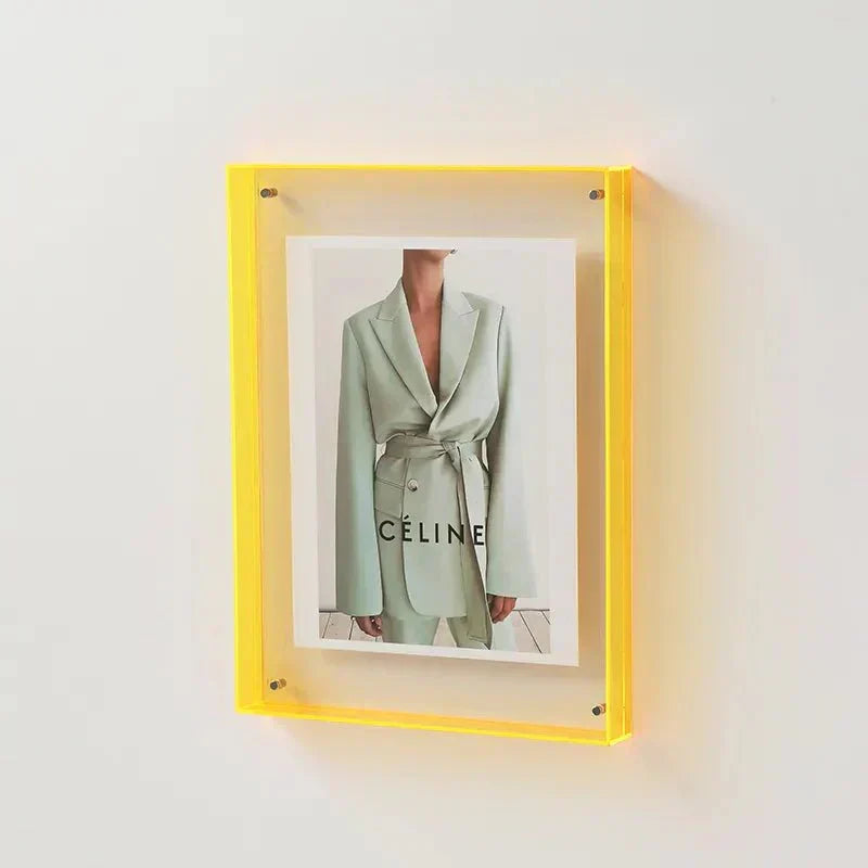 Clear Orange Acrylic Picture Frame 10×8 Inch Wall Mount Tabletop Display Stand for Photos Prints Art Modern Home Decor Living Room Office Be