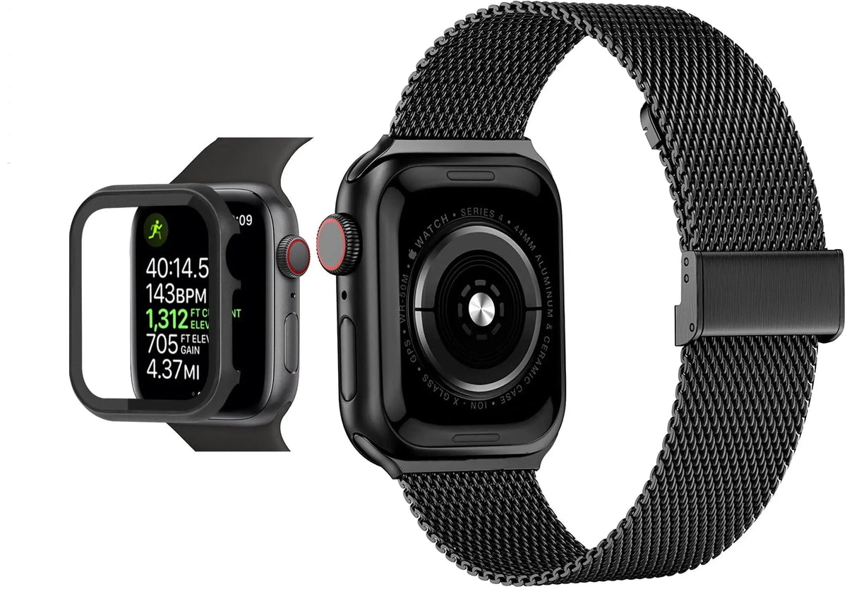 Reinforced Metal Armor Shell with Built-In Hardened Glass Display Shield for 40mm & 44mm Series 4/5/6, 38mm & 42mm Series 1/2/3