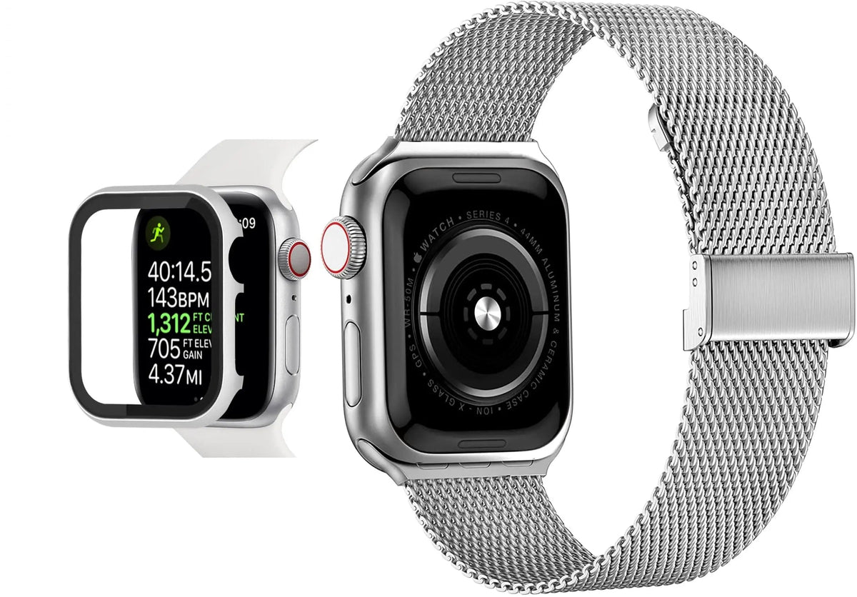 Reinforced Metal Armor Shell with Built-In Hardened Glass Display Shield for 40mm & 44mm Series 4/5/6, 38mm & 42mm Series 1/2/3