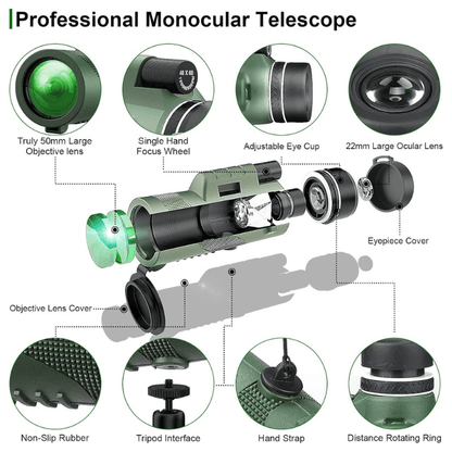 Handheld Telescope Monocular with HD Optics for Wildlife Viewing, Outdoor Events, Nature Watching | Pocket-Size Spotting Scope for Travel &
