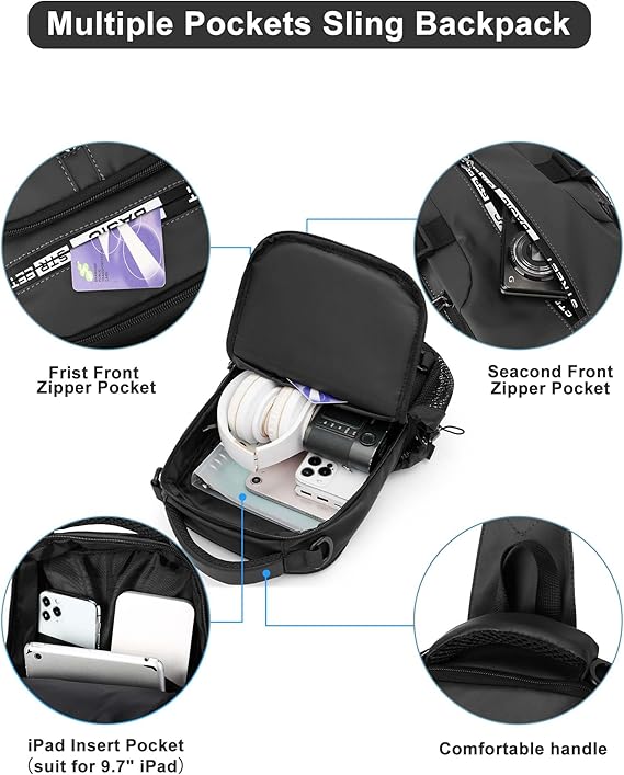 Lightweight Nylon Sling Bag Shoulder Pack for Hiking Travel Cycling Daily Outings Crossbody Chest Carry Organized Storage Multiple Pockets