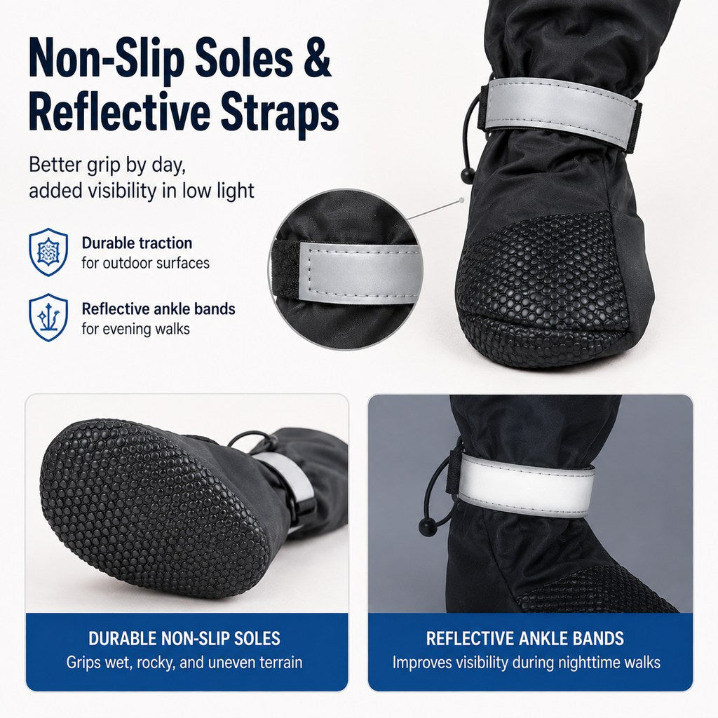 Ortekor 4-in-1 Connected Dog Boots for Rainy Walks - Water-Resistant Paw & Leg Protection for Mud & Dirt