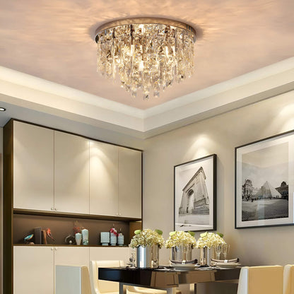 Flush Mount Crystal Ceiling Light Round Chandelier Chrome Finish for Bedroom Living Room Hallway Elegant Lighting Fixture Sparkling
