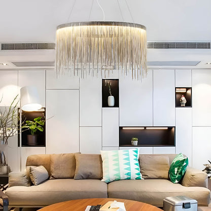 Circular Aluminum LED Chandelier Modern Ring Pendant Light Silver Finish for Dining Room Kitchen Bedroom Adjustable Height Ceiling Fixture