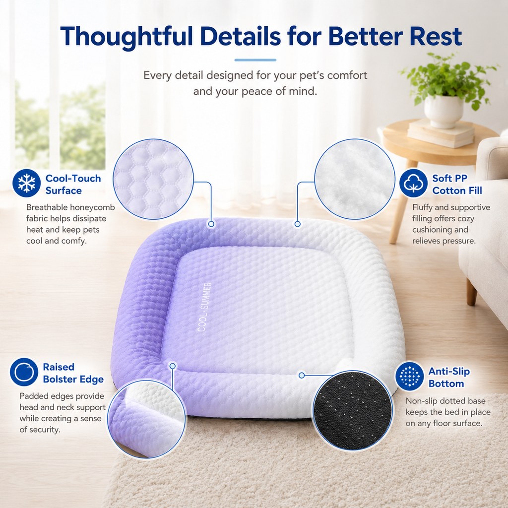 Ortekor Cool-Touch Gradient Pet Cooling Bed for Summer Naps - Breathable Bolster Rest Mat for Cats & Small Dogs