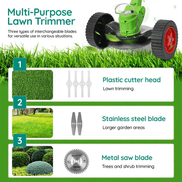 Electric Weed Eater, Electric Weed Wacker, Battery Powered Grass Cutter, Lightweight Battery Weed Trimmer with Blades