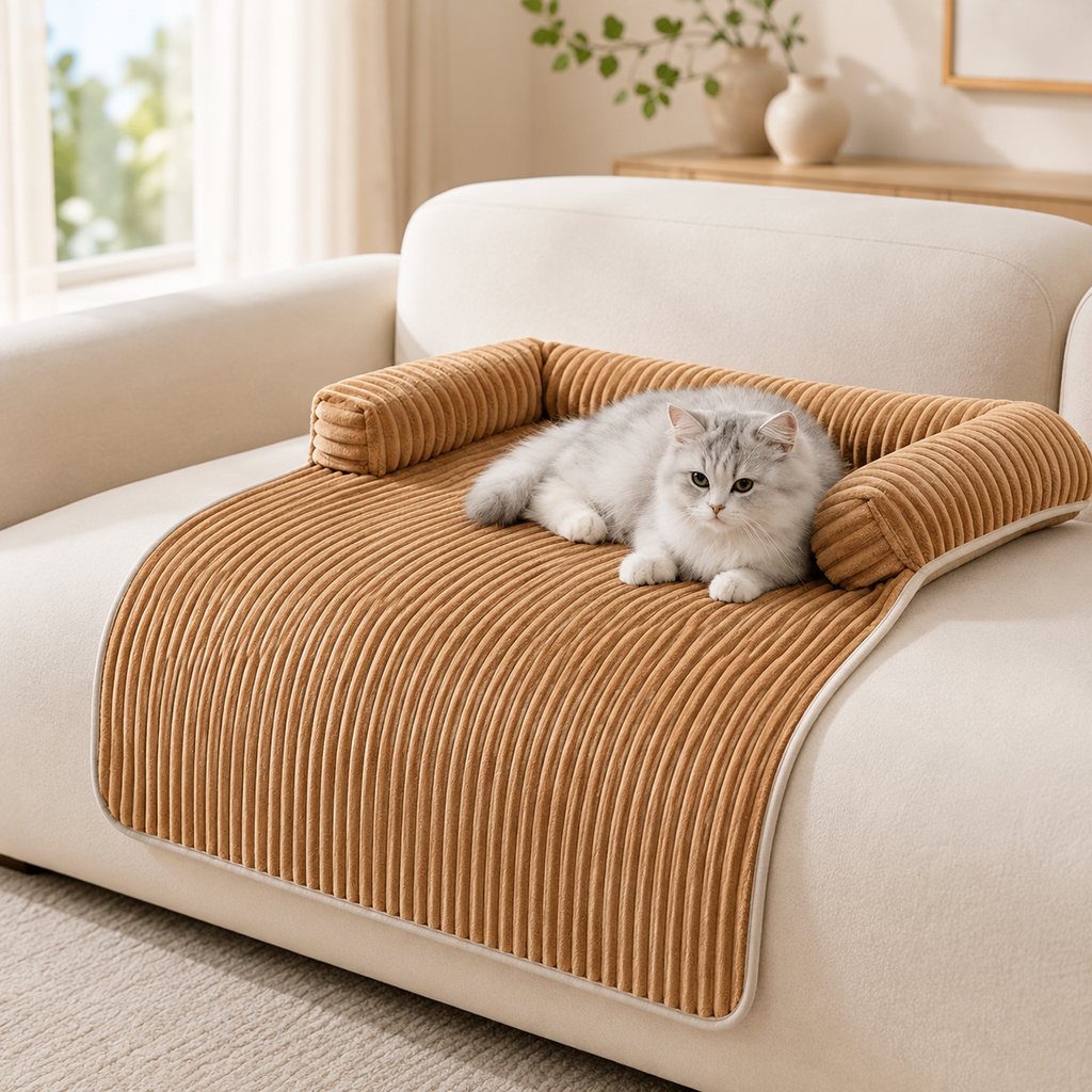 Ortekor 3-Sided Corduroy Pet Couch Cover for Dogs & Cats – Non-Slip Bolster Sofa Protector for Sofas & Chairs, Helps Keep Fur & Everyday Messes Off Furniture