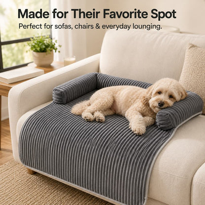 Ortekor 3-Sided Corduroy Pet Couch Cover for Dogs & Cats – Non-Slip Bolster Sofa Protector for Sofas & Chairs, Helps Keep Fur & Everyday Messes Off Furniture