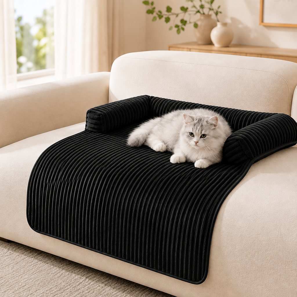 Ortekor 3-Sided Corduroy Pet Couch Cover for Dogs & Cats – Non-Slip Bolster Sofa Protector for Sofas & Chairs, Helps Keep Fur & Everyday Messes Off Furniture