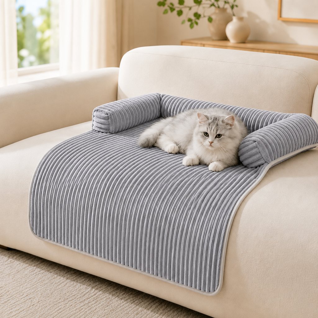 Ortekor 3-Sided Corduroy Pet Couch Cover for Dogs & Cats – Non-Slip Bolster Sofa Protector for Sofas & Chairs, Helps Keep Fur & Everyday Messes Off Furniture
