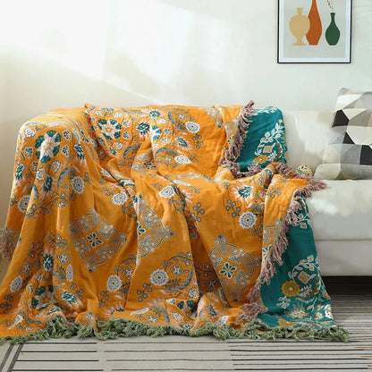 Ortekor Cozy Luxe Cotton Blanket | Elegant Boho Jacquard Throw for Year-Round Comfort