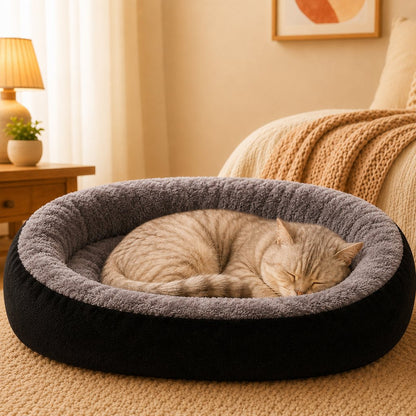 Ortekor Cozy Oval Bolster Pet Bed for Cats & Dogs, Fleece or All-Season Indoor Bed for Cold Floors