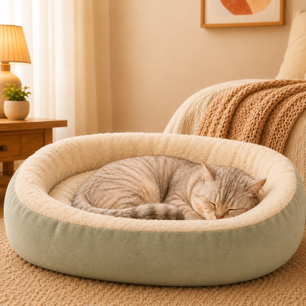 Ortekor Cozy Oval Bolster Pet Bed for Cats & Dogs, Fleece or All-Season Indoor Bed for Cold Floors