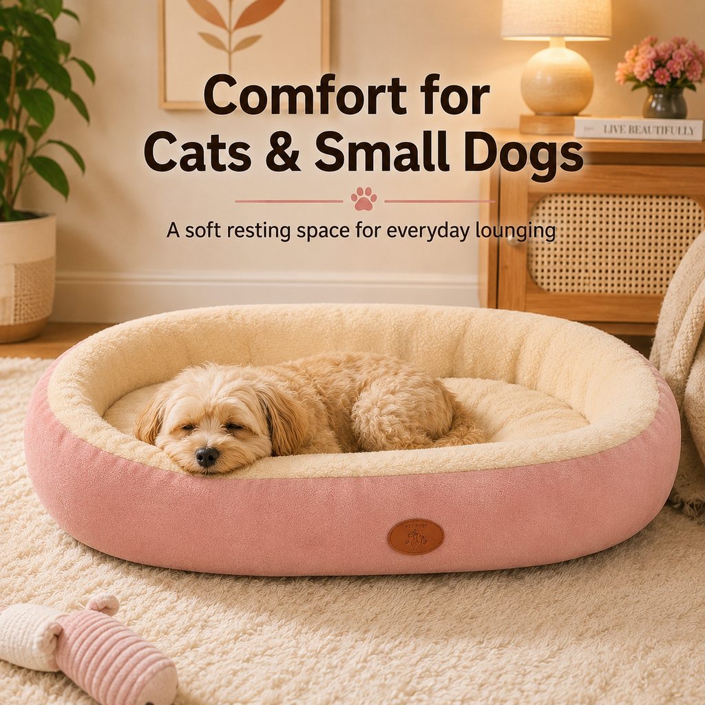 Ortekor Cozy Oval Bolster Pet Bed for Cats & Dogs, Fleece or All-Season Indoor Bed for Cold Floors