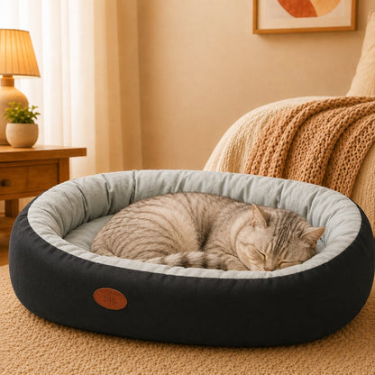 Ortekor Cozy Oval Bolster Pet Bed for Cats & Dogs, Fleece or All-Season Indoor Bed for Cold Floors