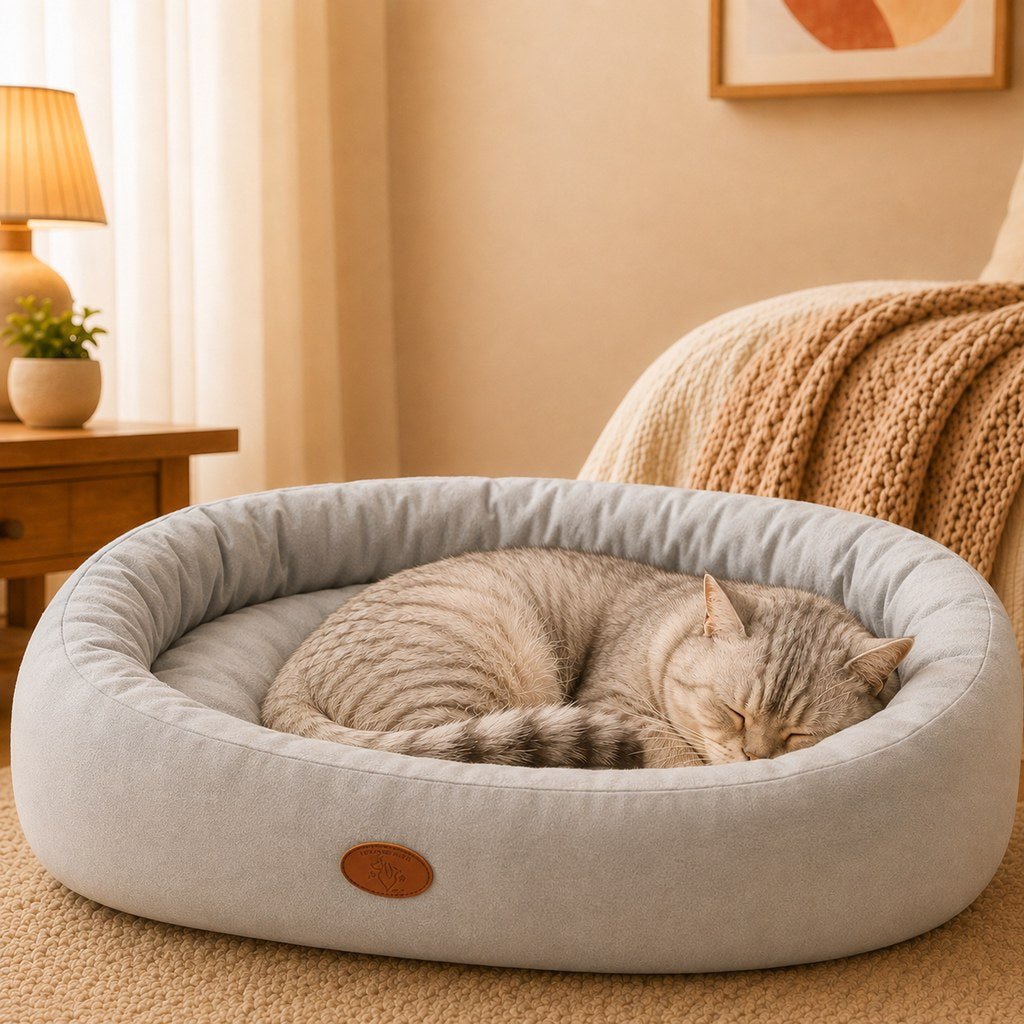 Ortekor Cozy Oval Bolster Pet Bed for Cats & Dogs, Fleece or All-Season Indoor Bed for Cold Floors