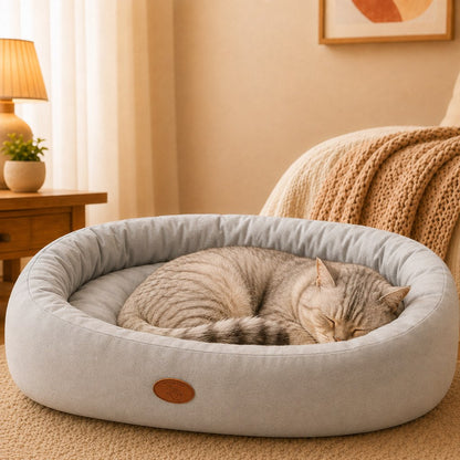 Ortekor Cozy Oval Bolster Pet Bed for Cats & Dogs, Fleece or All-Season Indoor Bed for Cold Floors