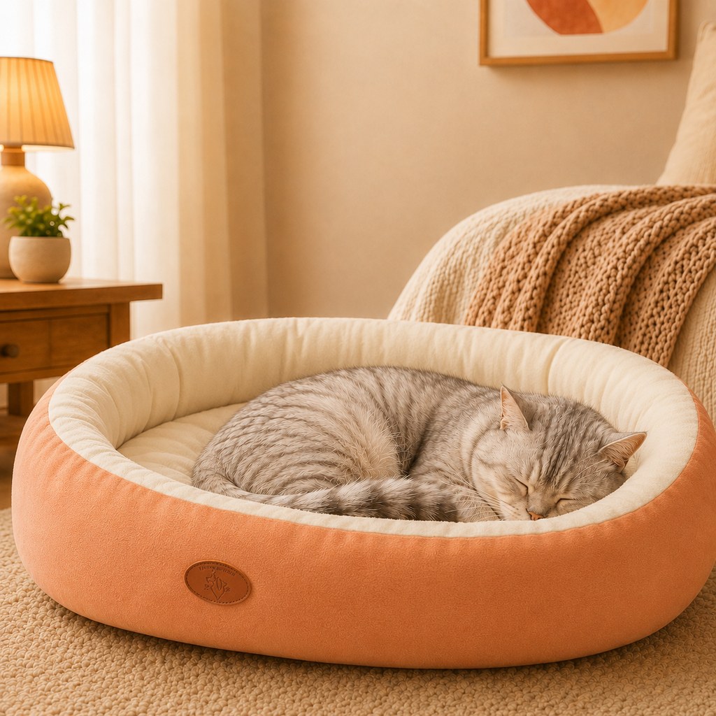 Ortekor Cozy Oval Bolster Pet Bed for Cats & Dogs, Fleece or All-Season Indoor Bed for Cold Floors